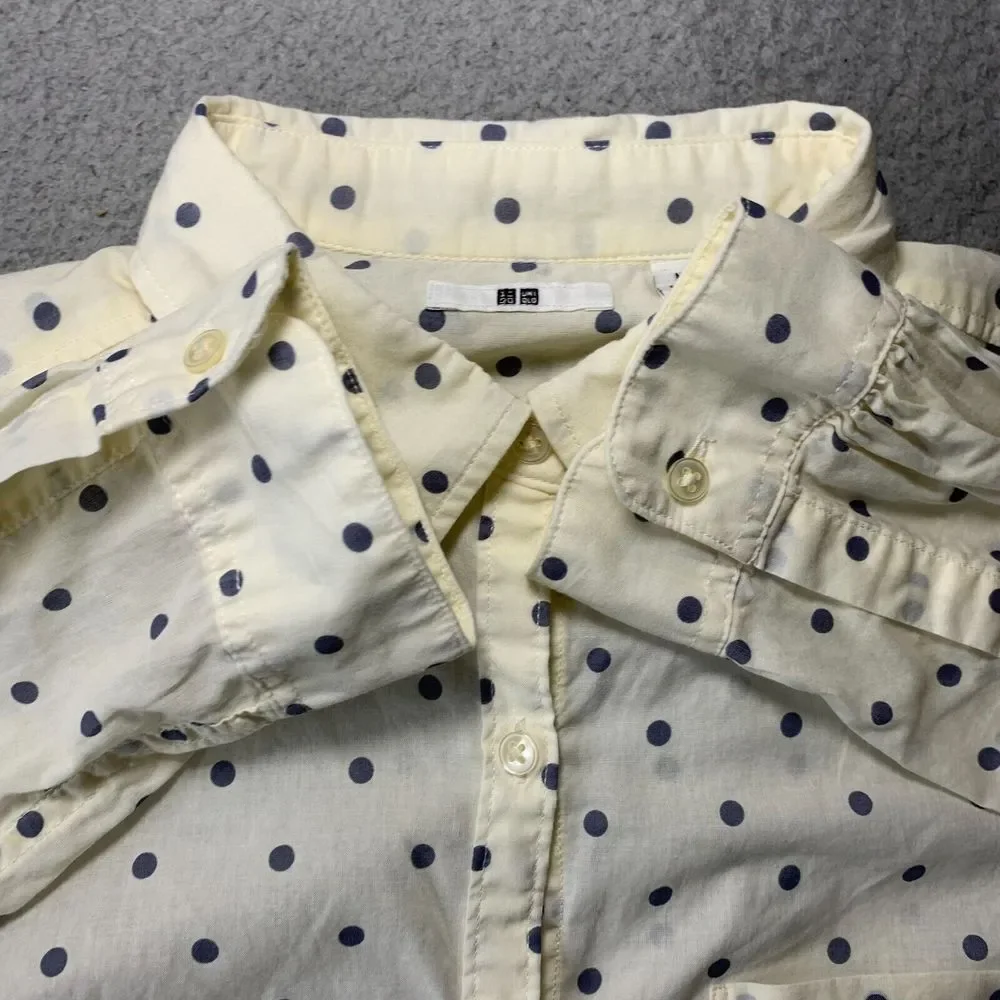 UNIQLO Shirt Womens Medium Button Up Blouse Top Polka Dot Long Sleeve - Picture 7 of 8